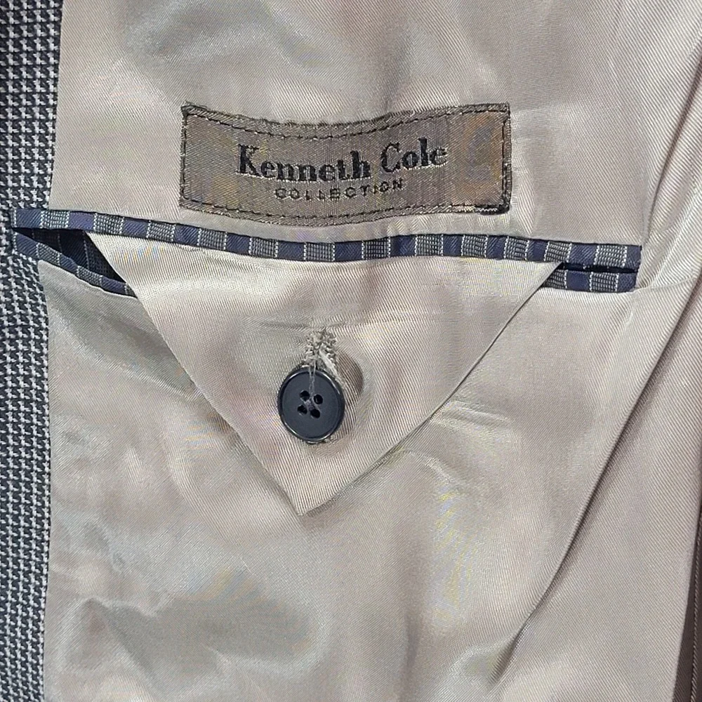Kenneth Cole Houndstooth Wool Sport Coat Jacket Men 44R Brown Business USA Union
